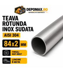 Teava rotunda inox sudata AISI 304, 84 x 2 mm, 6 metri Teava rotunda inox sudata AISI 304, 84 x 2 mm, 6 metri